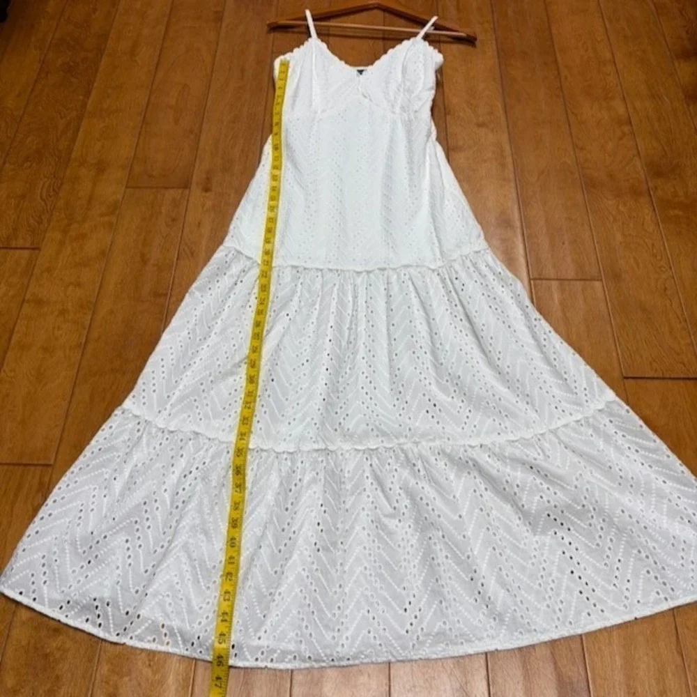 AQUA White Eyelet Lace Tiered Midi Dress Size S Babydoll Cottage Boho Prairie